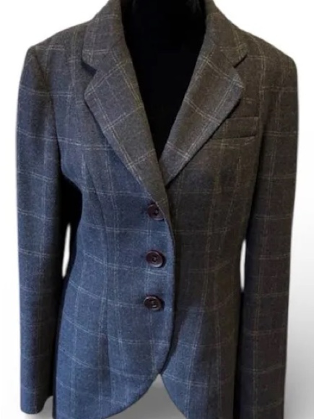 Cabi Jacket Womens 8 Gray Wool Blend Blazer Plaid Check Equestrian Riding Club